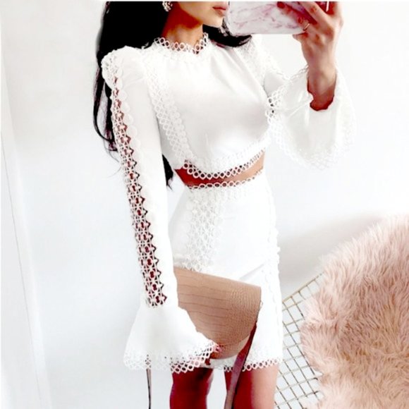 Violet Runway Dresses & Skirts - ⚡White Lace Crochet 2 Piece Coord Set